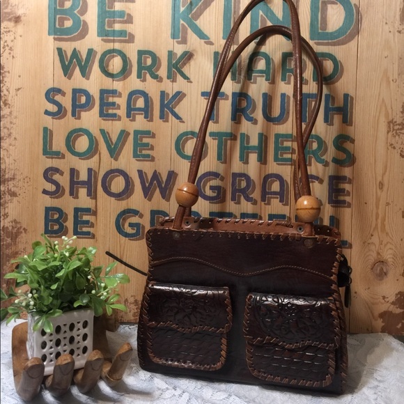 Rising Sun authentic tooled leather handbag - Picture 5 of 8